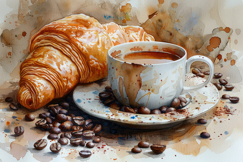 Croissant et café — motif complet