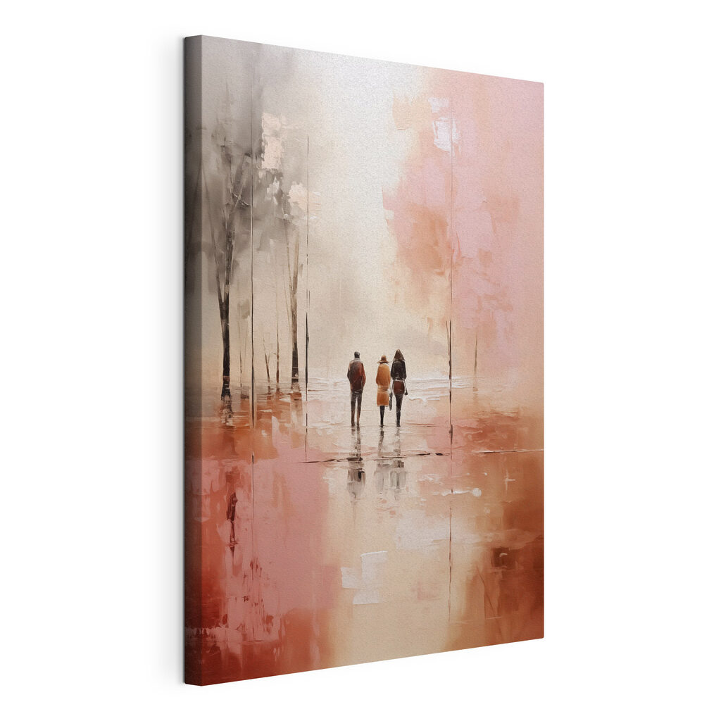 Promenade en rose, toile tendue et bord enveloppé