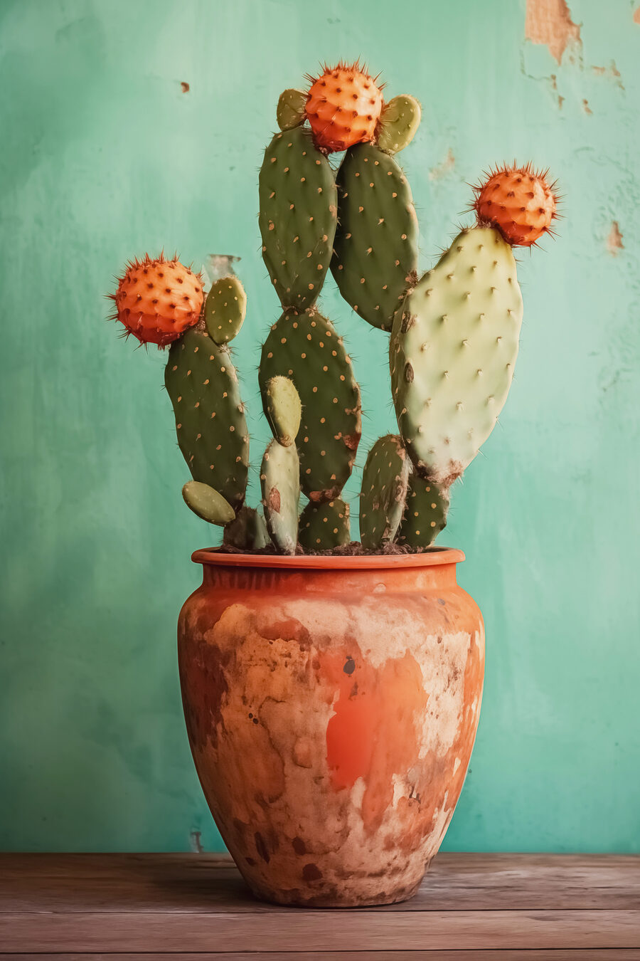 Cactus en pot terracotta — motif complet