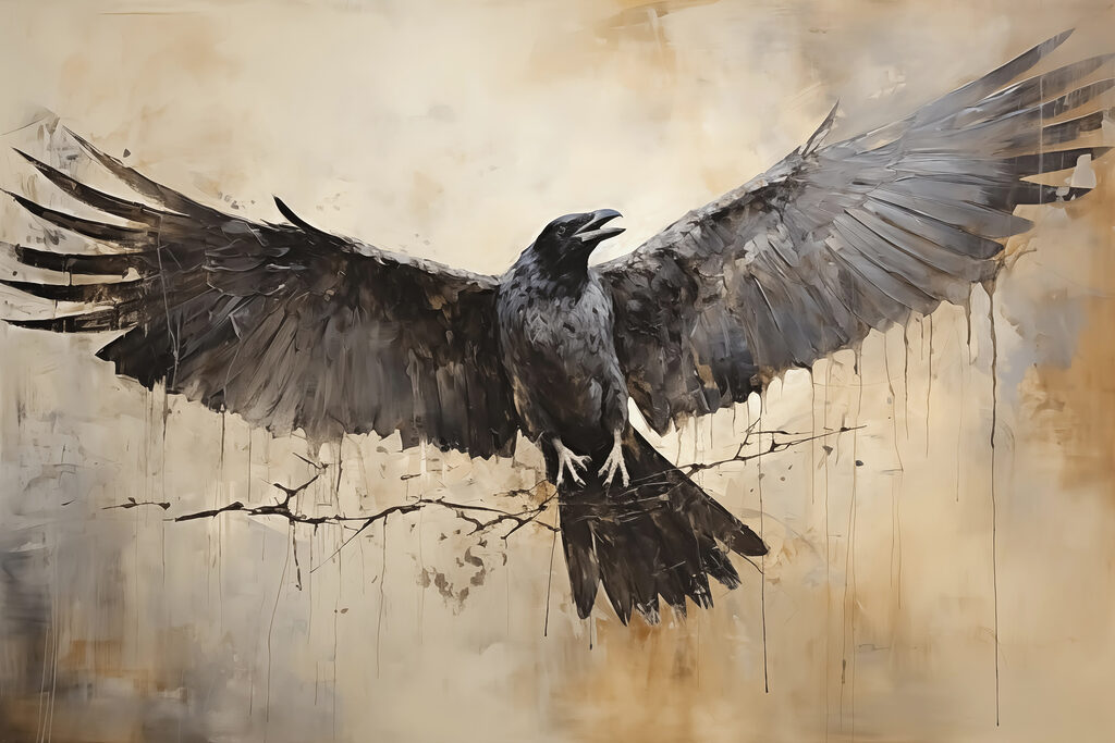 Corbeau aux ailes déployées — motif complet