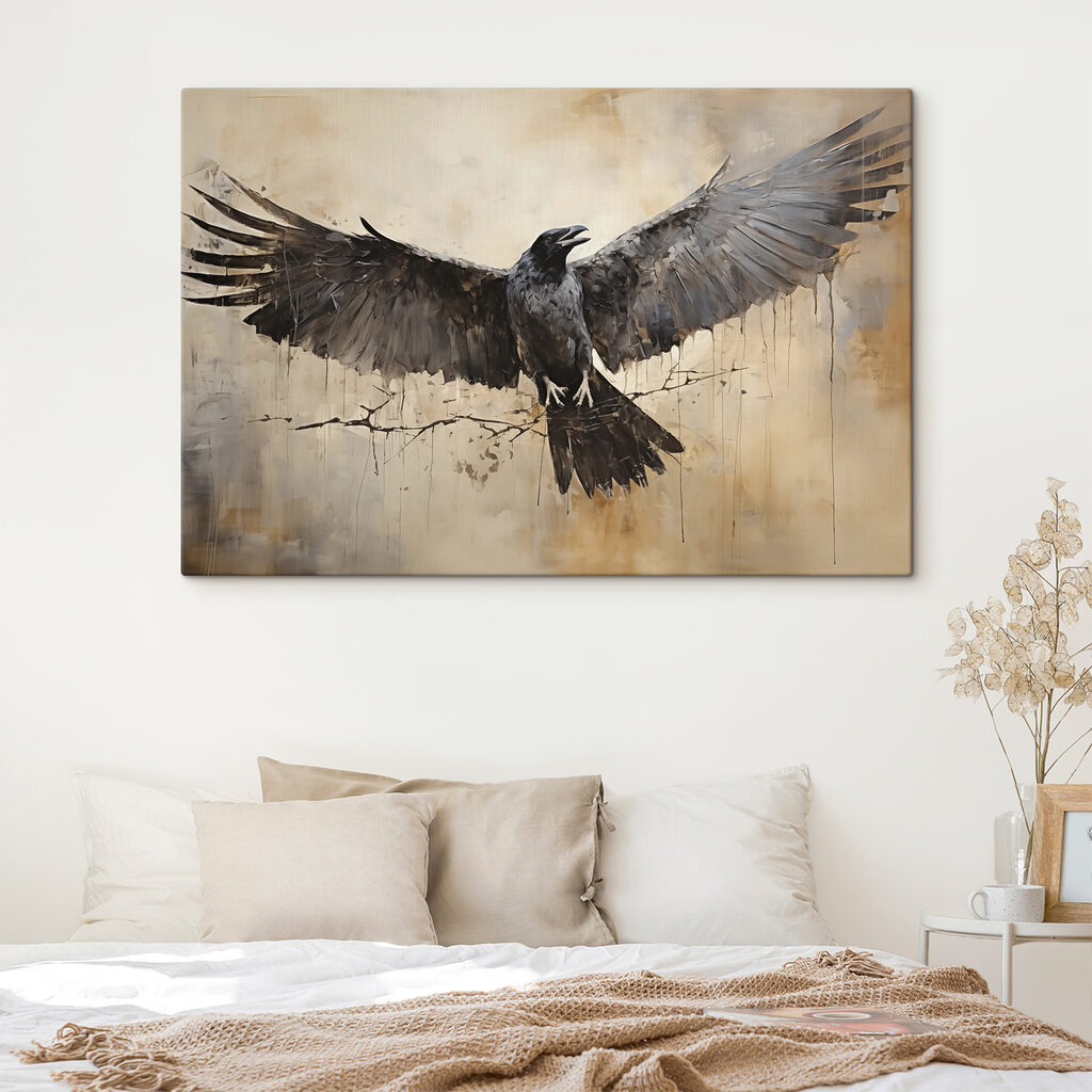 Corbeau aux ailes déployées — intérieur 1