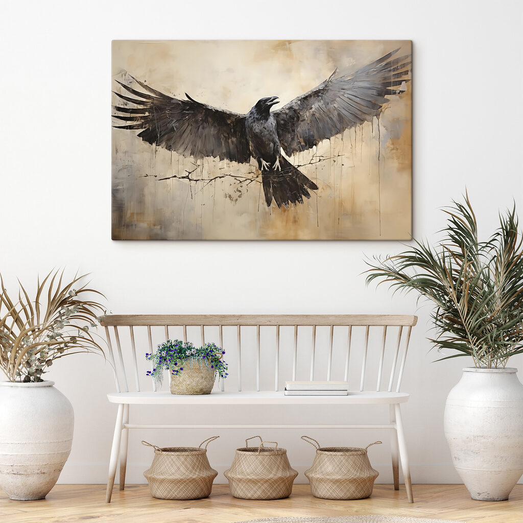 Corbeau aux ailes déployées — intérieur 2