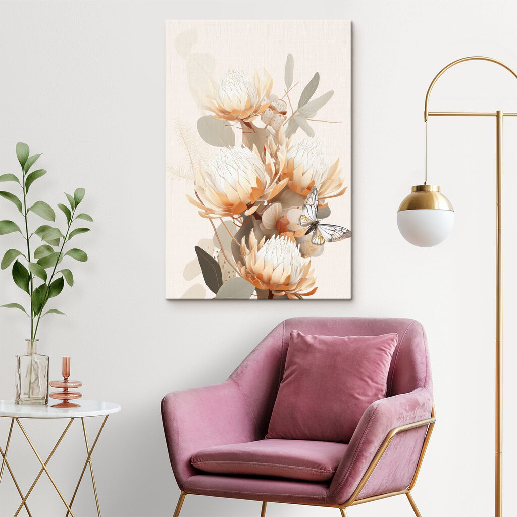 Protéas pâles et feuillage — intérieur 3