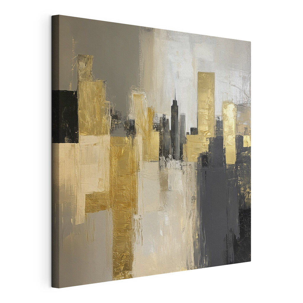 Skyline gris et or, toile tendue et bord enveloppé