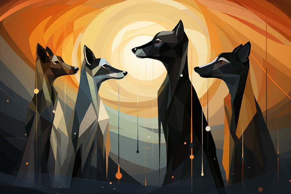 Quatre chiens au soleil — motif complet