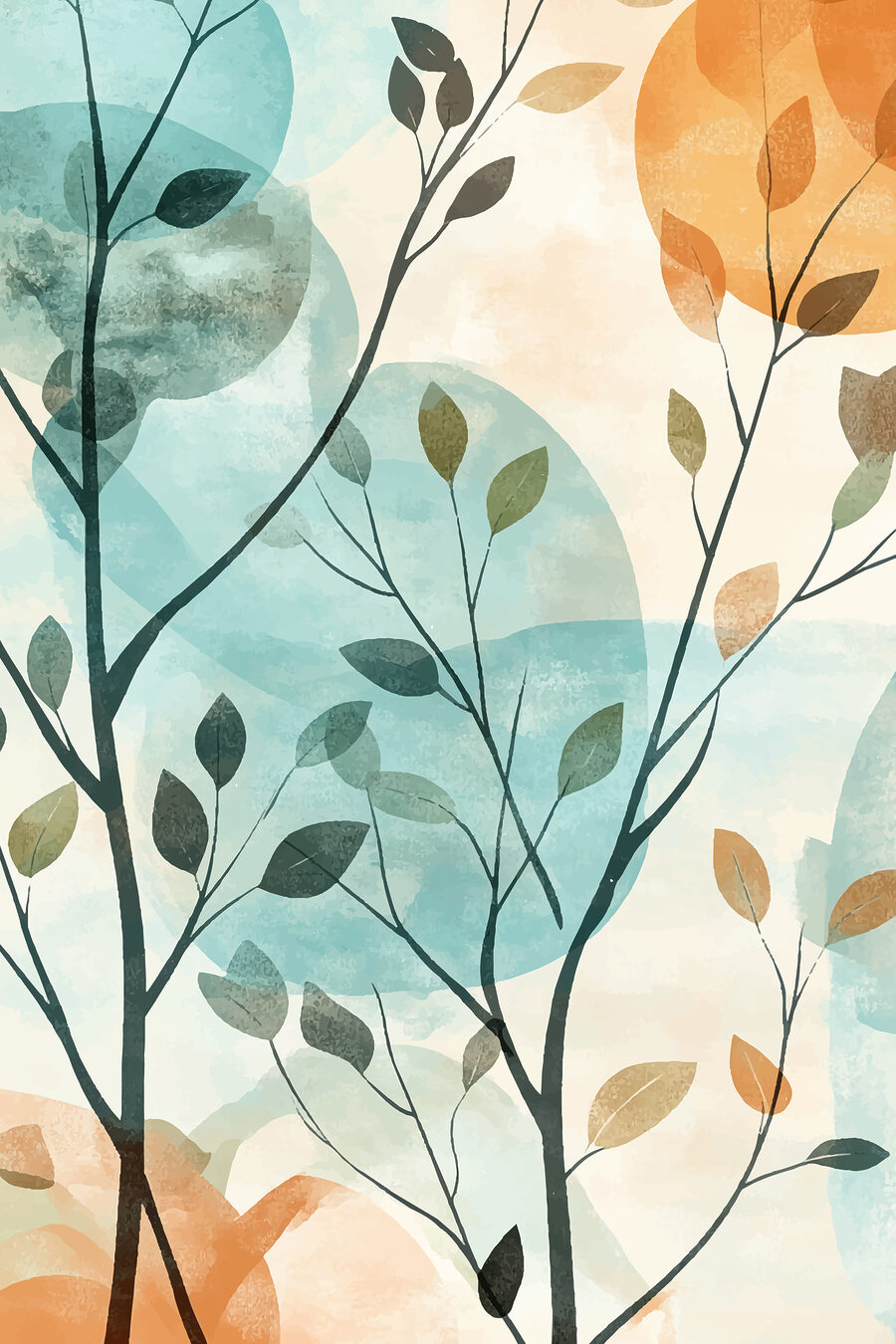 Rameaux sur cercles pastel — motif complet