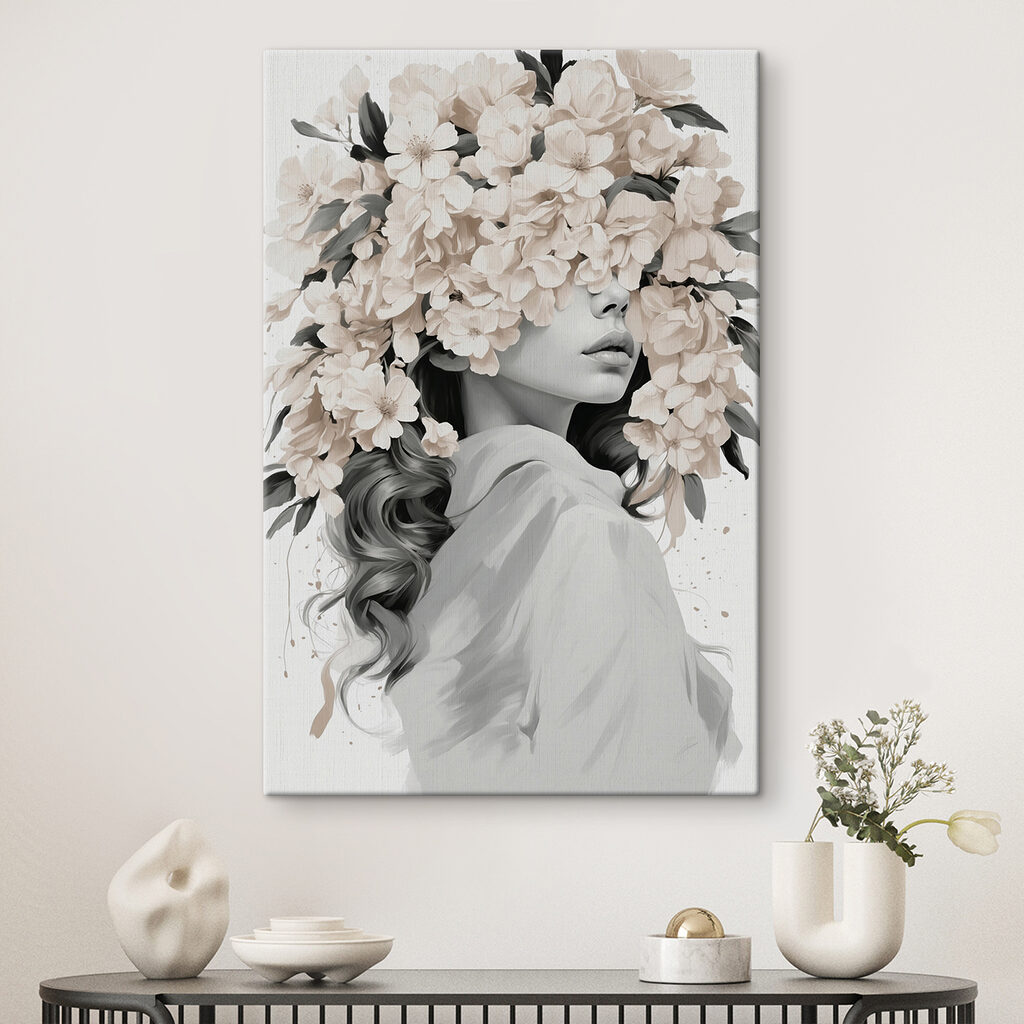 Regard sous les fleurs dans un intérieur