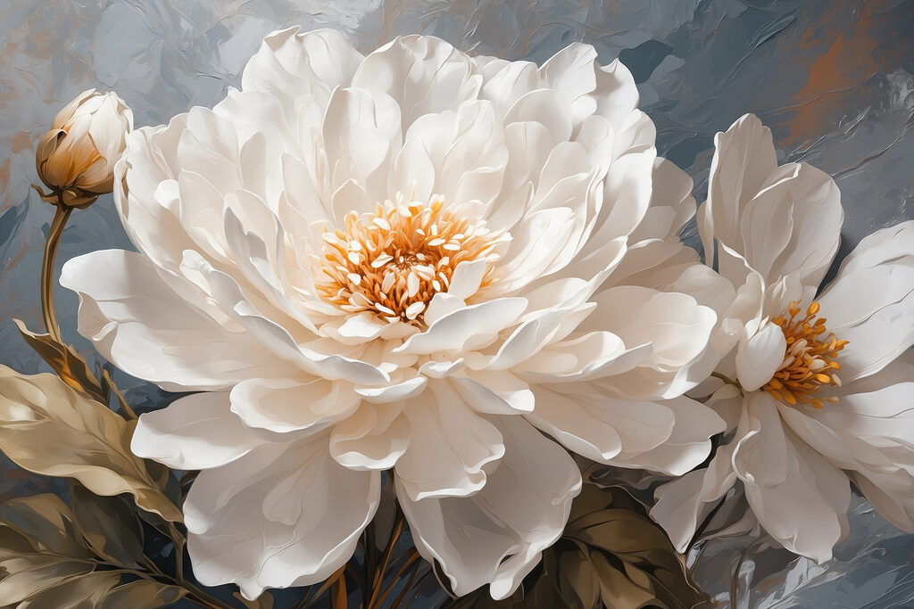 Pivoine blanche, gris ardoise — motif complet