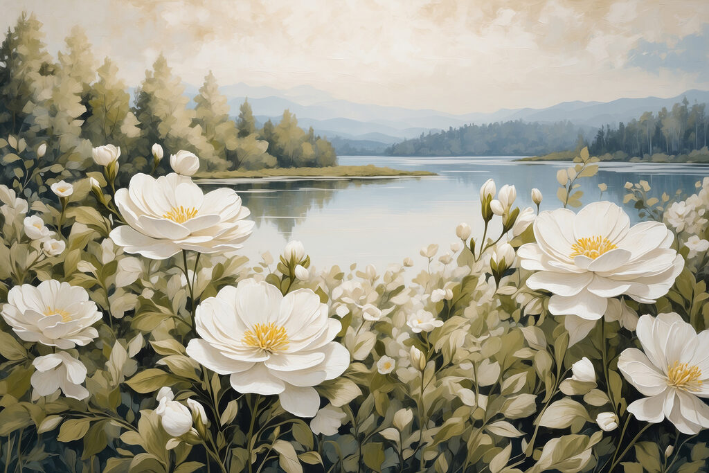 Bord de lac fleuri — motif complet
