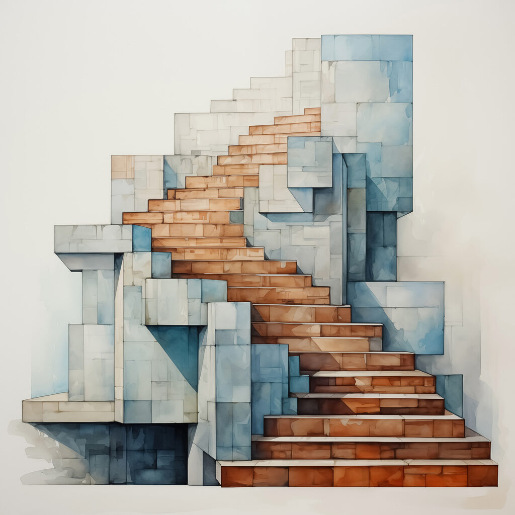 Escalier en gris-bleu — motif complet