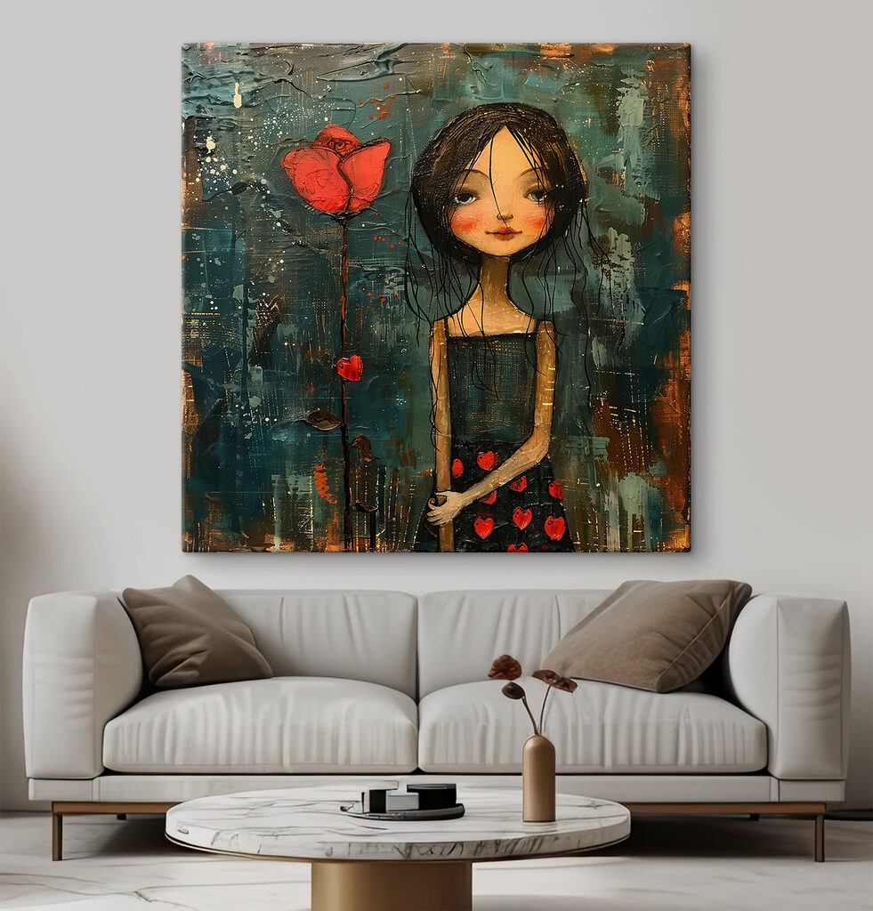 Fillette au coquelicot dans un intérieur