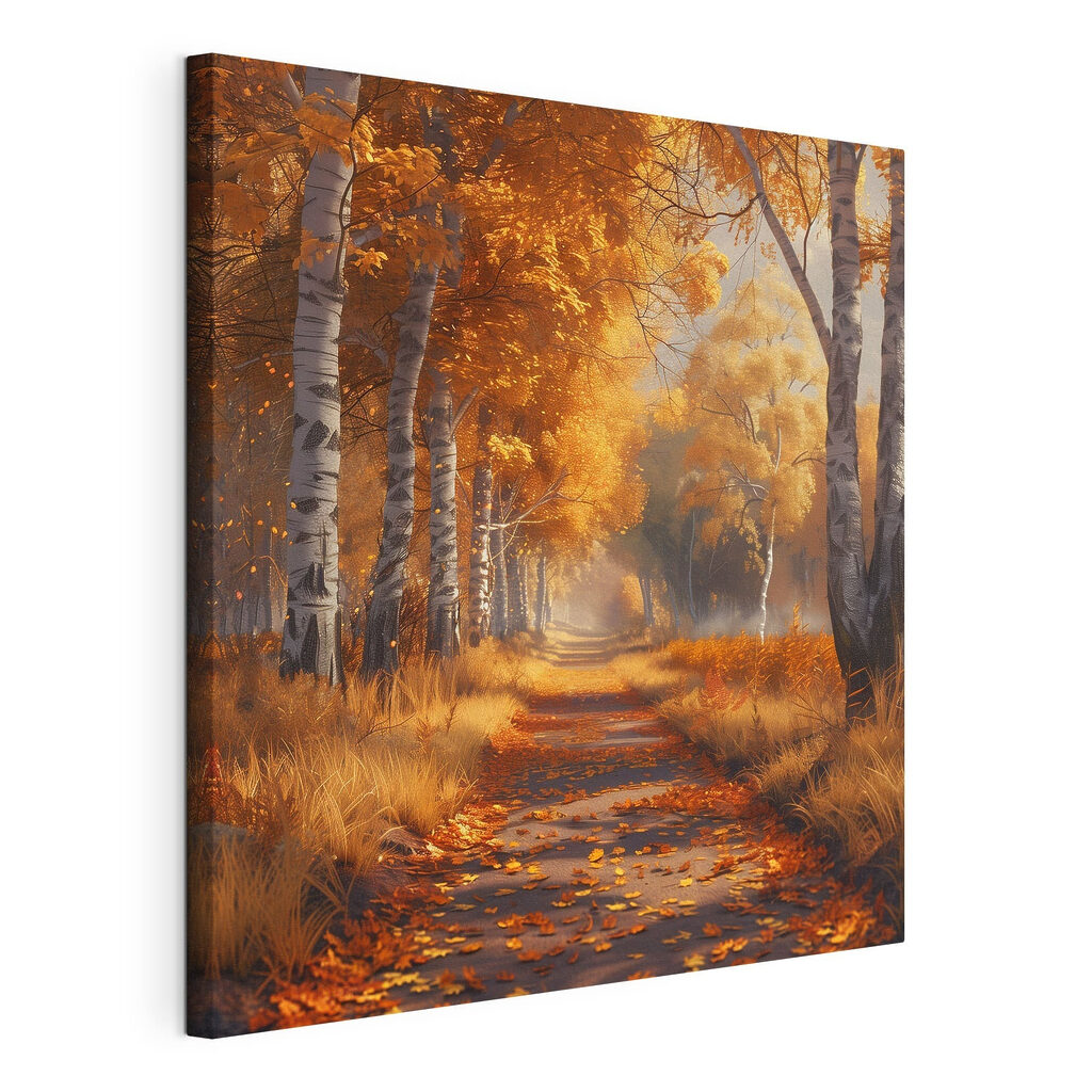 Allée dorée de bouleaux, toile tendue et bord enveloppé