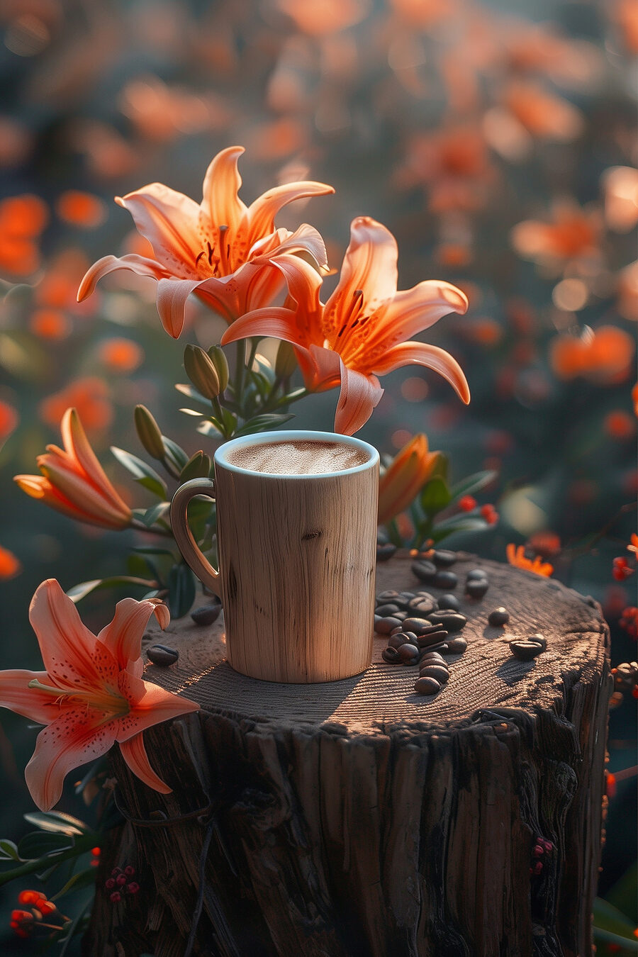 Café et lys orange — motif complet