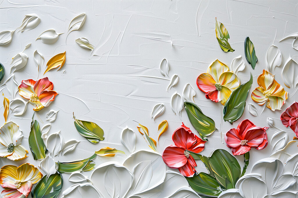 Guirlandes fleuries sur blanc — motif complet
