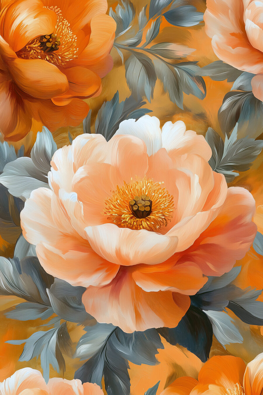Fleurs couleur pêche — motif complet