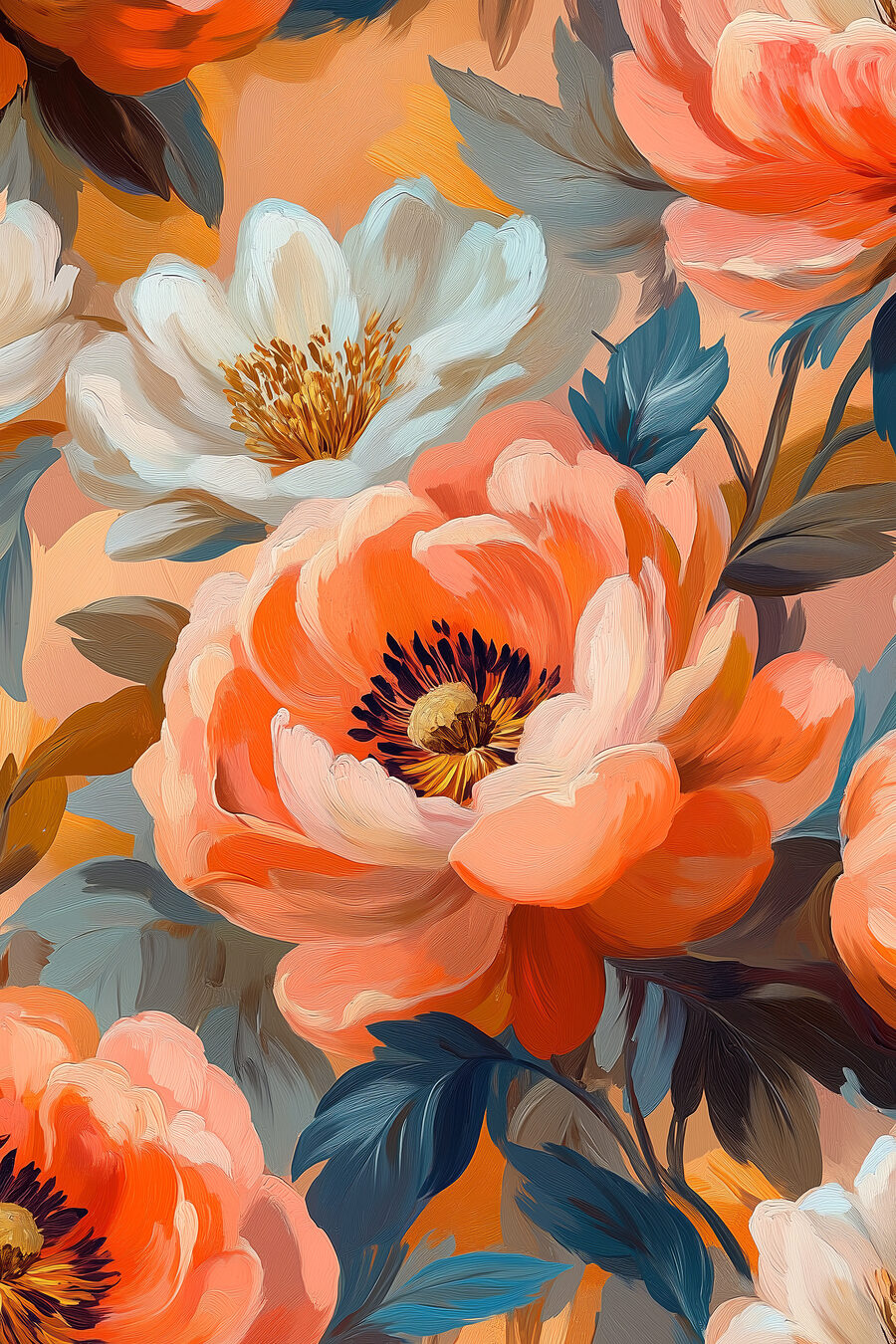 Floraison orangée — motif complet