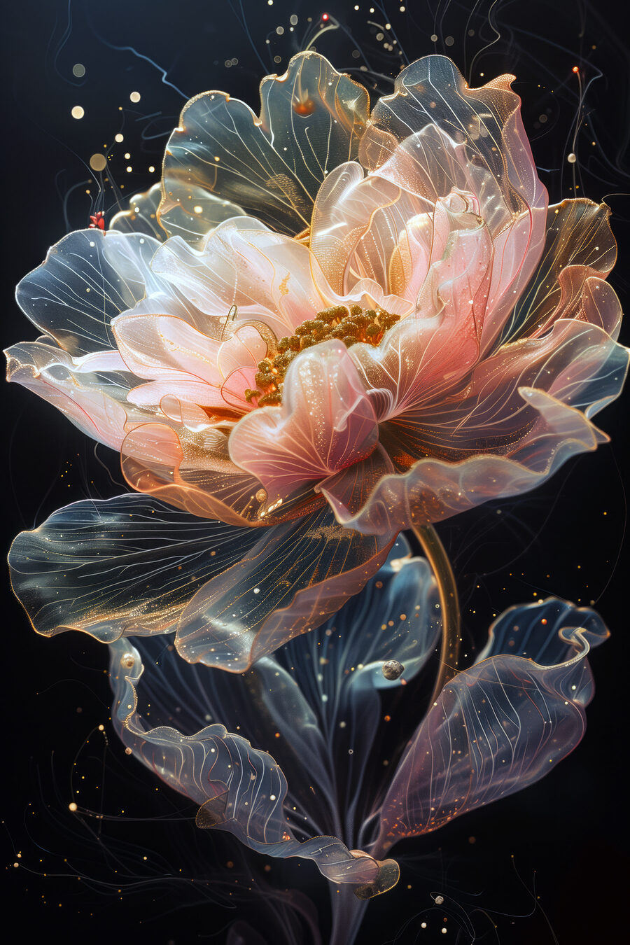 Pivoine aux lignes translucides — motif complet