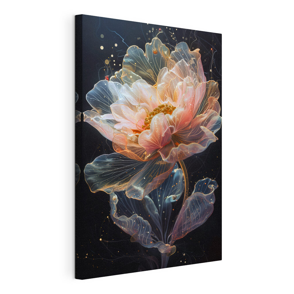 Pivoine aux lignes translucides, toile tendue et bord enveloppé