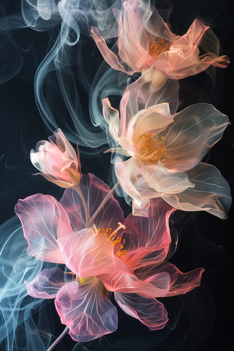 Fleurs de fumée colorée — motif complet