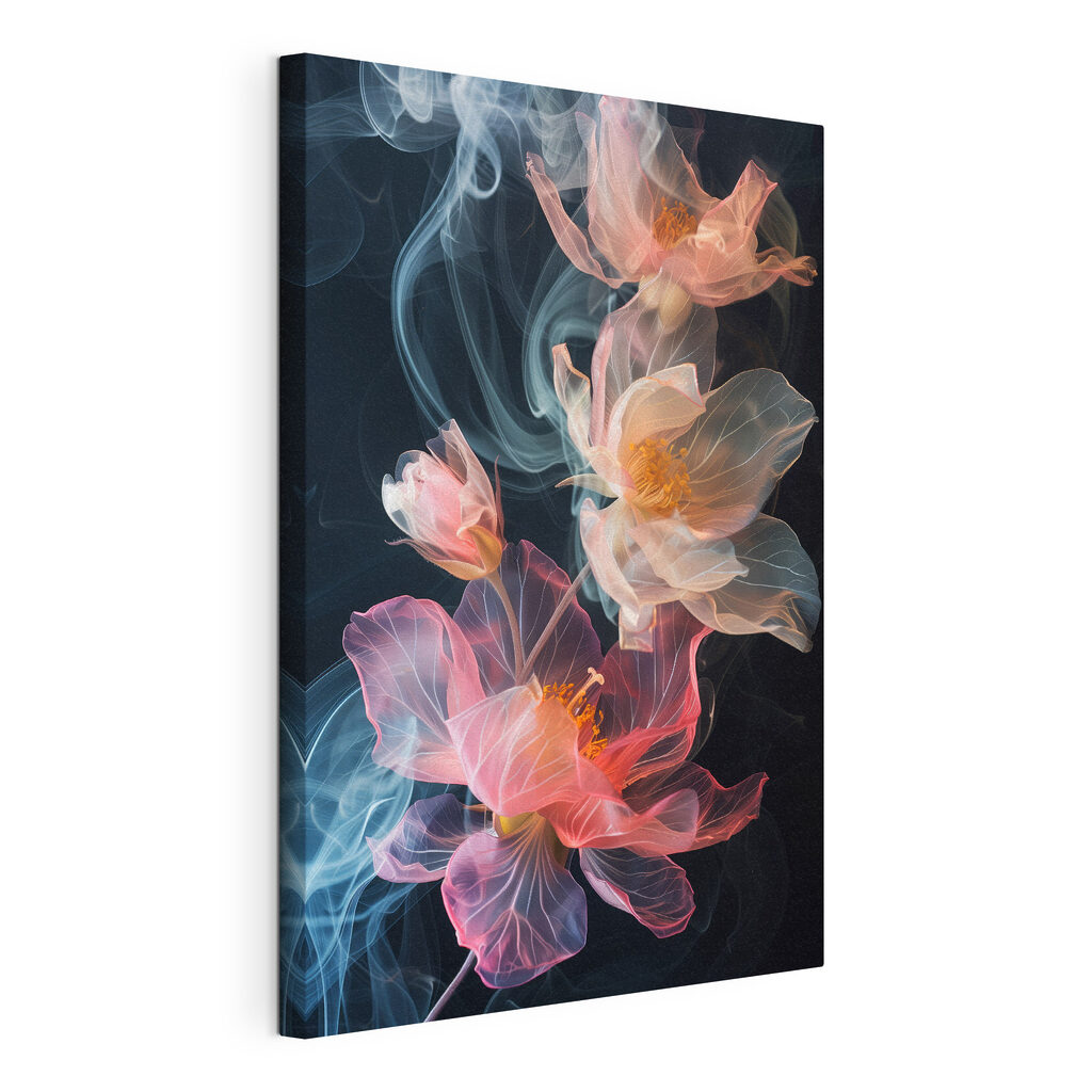 Fleurs de fumée colorée, toile tendue et bord enveloppé