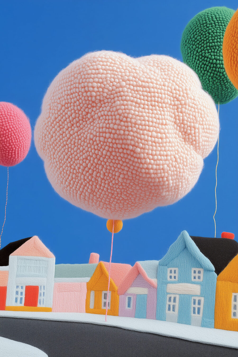 Ballon rose et maisonnettes — motif complet