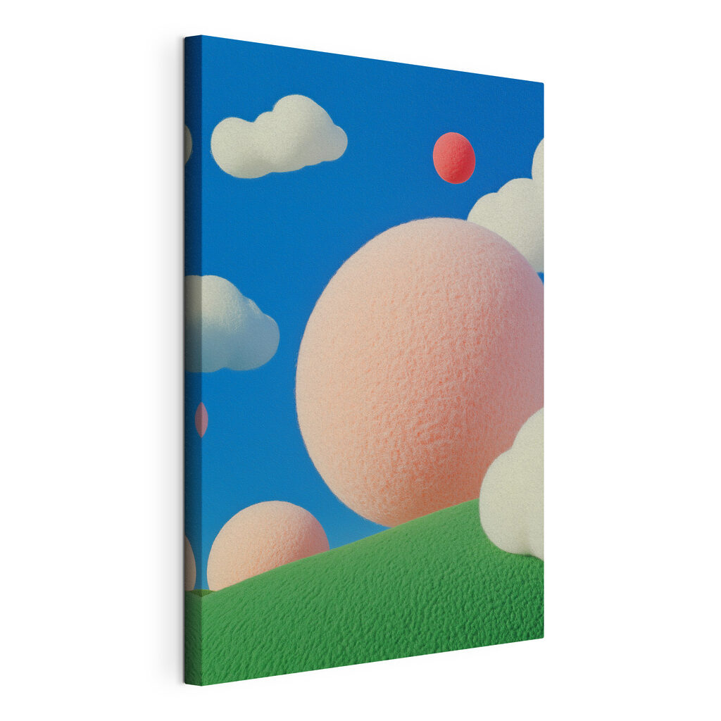 Boules roses sur vert, toile tendue et bord enveloppé