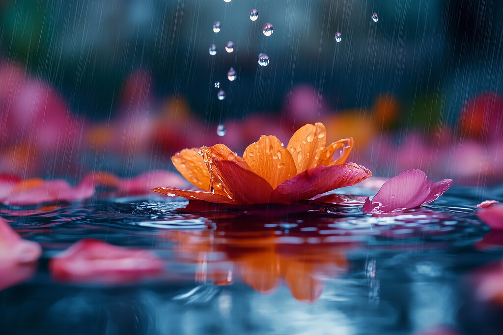 Fleur sous la pluie — motif complet