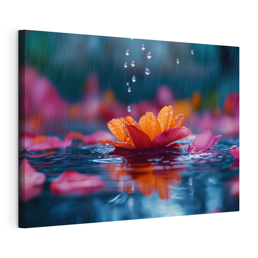 Fleur sous la pluie, toile tendue et bord enveloppé
