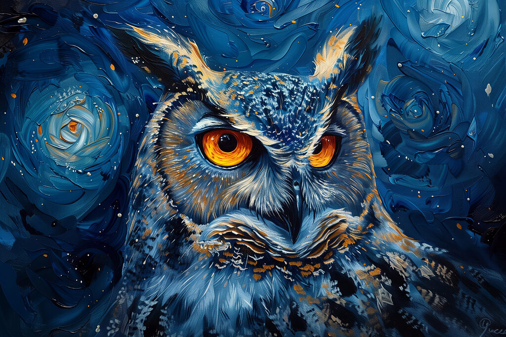 Hibou dans les étoiles — motif complet