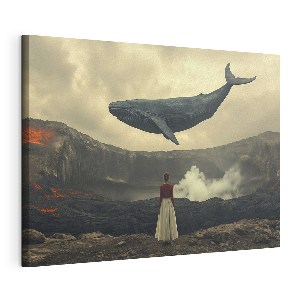 Baleine au-dessus des montagnes, toile tendue et bord enveloppé