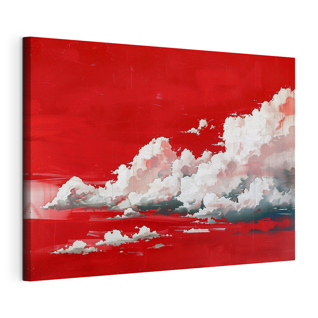 Nuages glissant sur rouge, toile tendue et bord enveloppé