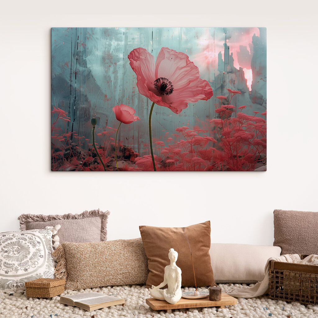 Coquelicot rose, brume bleue — intérieur 2
