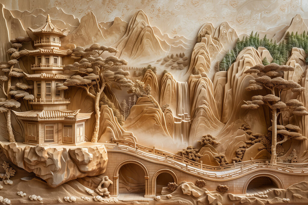 Pagode et montagnes sable — motif complet