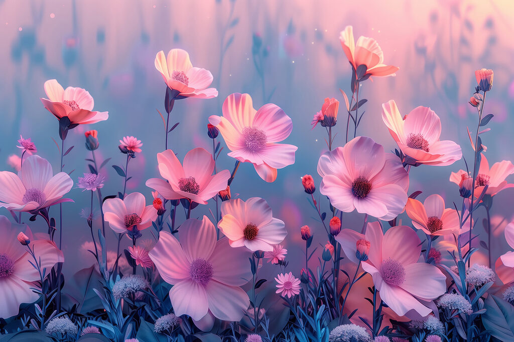 Fleurs sur fond moucheté — motif complet