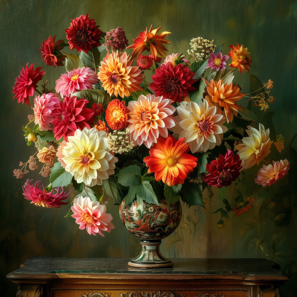 Bouquet de dahlias — motif complet