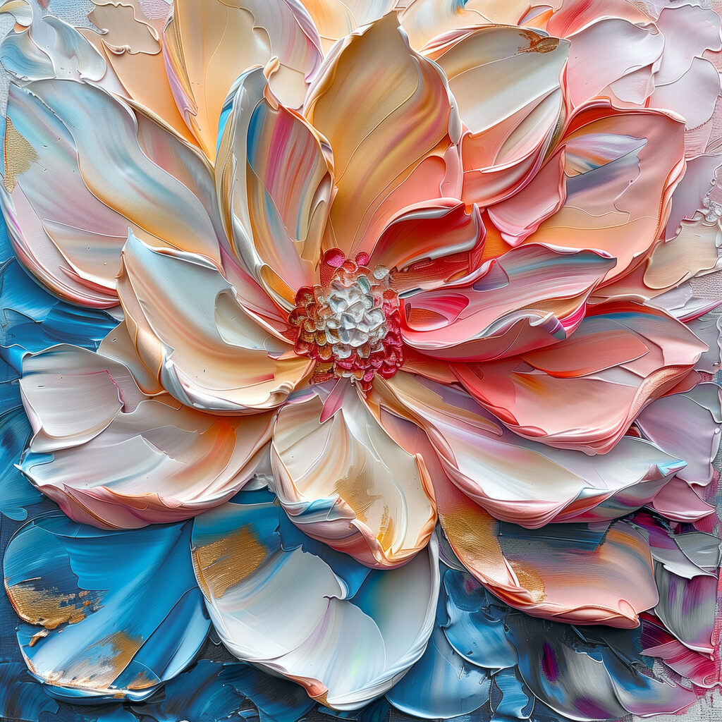 Fleur corail et bleue — motif complet