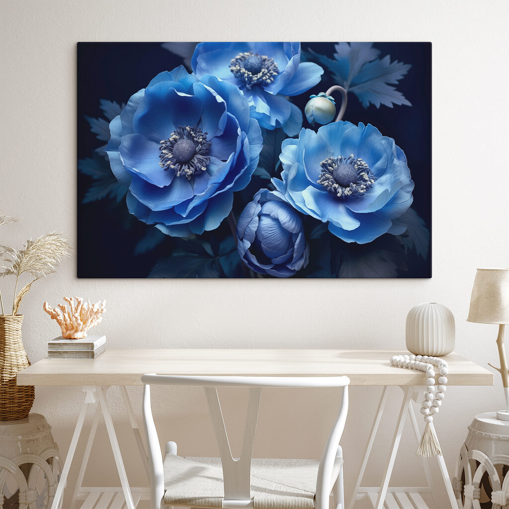 Trois fleurs bleu profond — intérieur 1