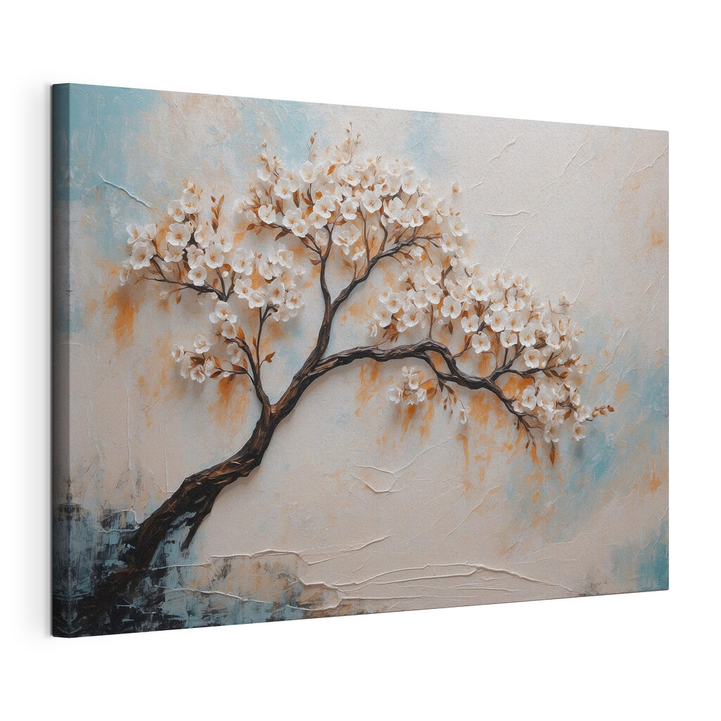 Rameau fleuri, toile tendue et bord enveloppé