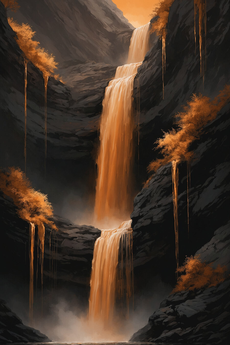 Cascade dorée dans l’ombre — motif complet