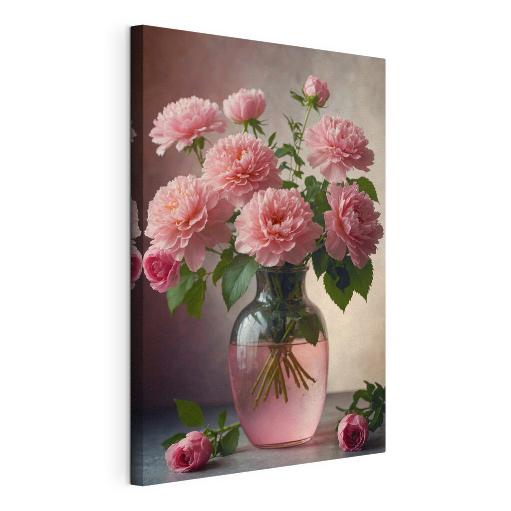 Bouquet tout en rose, toile tendue et bord enveloppé