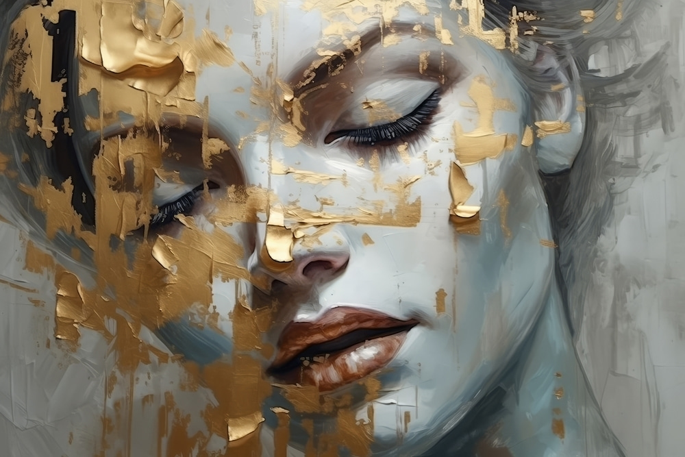 Visage aux éclats d’or — motif complet