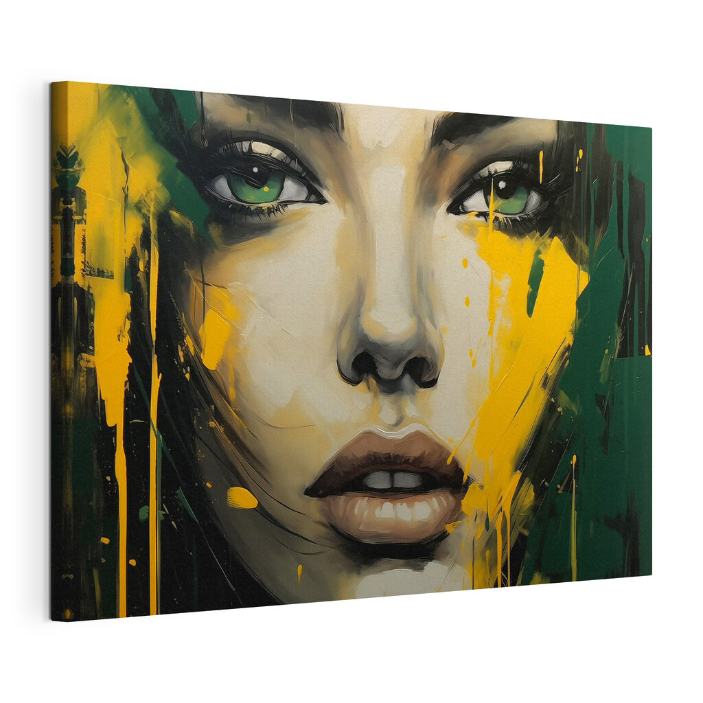 Regard derrière le jaune, toile tendue et bord enveloppé