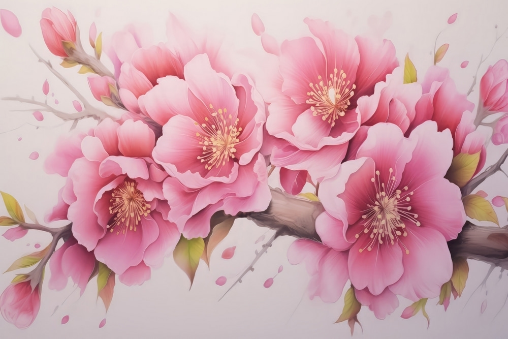Fleurs roses et éclaboussures — motif complet
