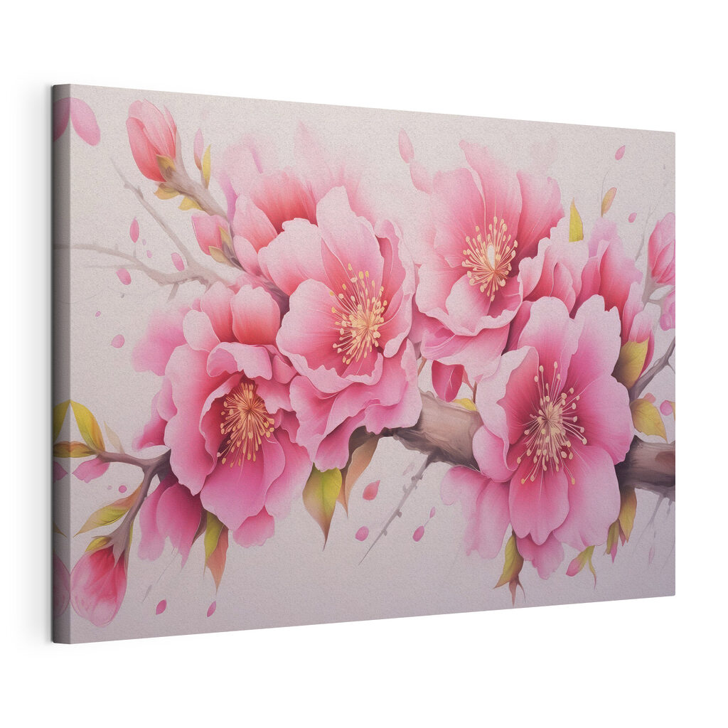 Fleurs roses et éclaboussures, toile tendue et bord enveloppé