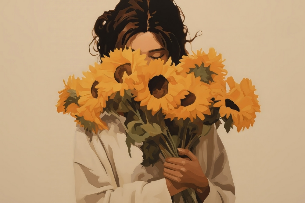 Derrière les tournesols — motif complet