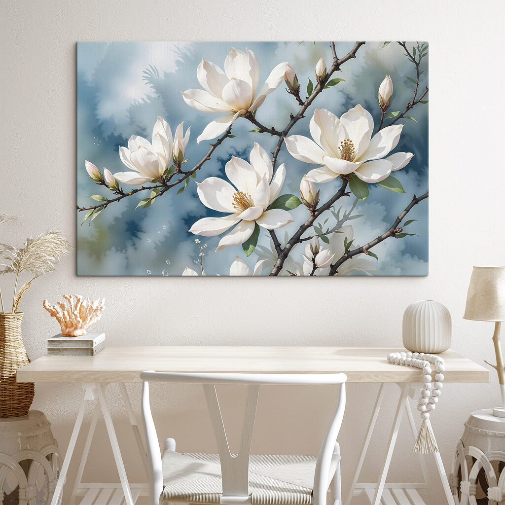 Magnolia blanc sur gris-bleu — intérieur 2