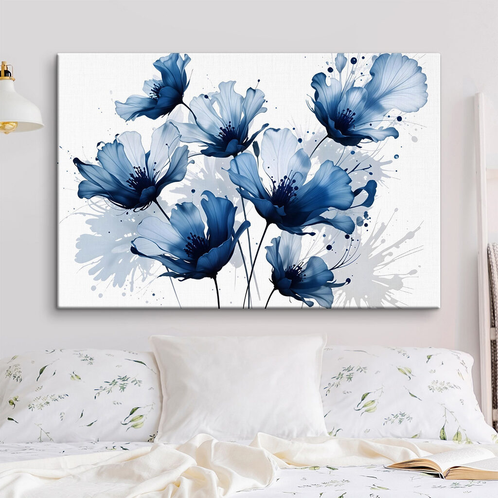 Fleurs bleues à l’encre — intérieur 1