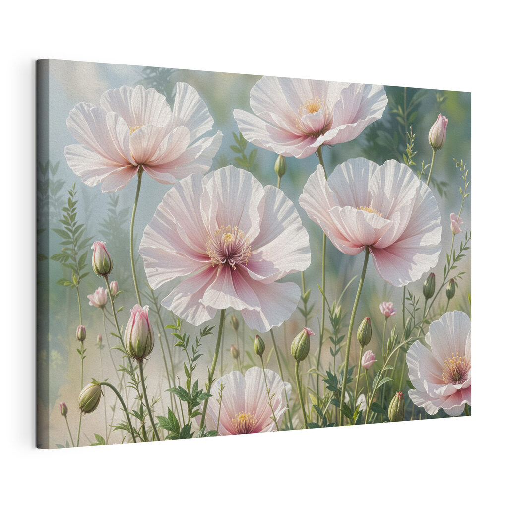 Corolles roses, toile tendue et bord enveloppé