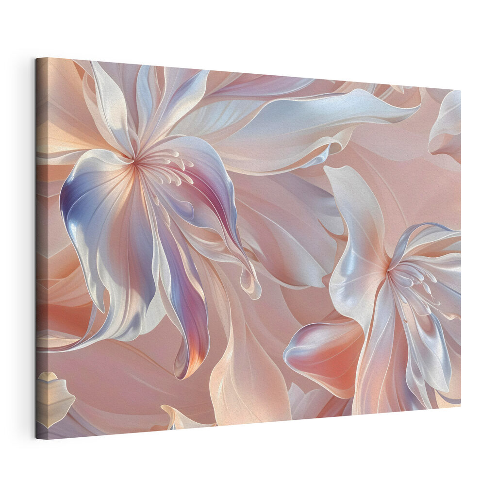 Fleurs aux pétales fluides, toile tendue et bord enveloppé