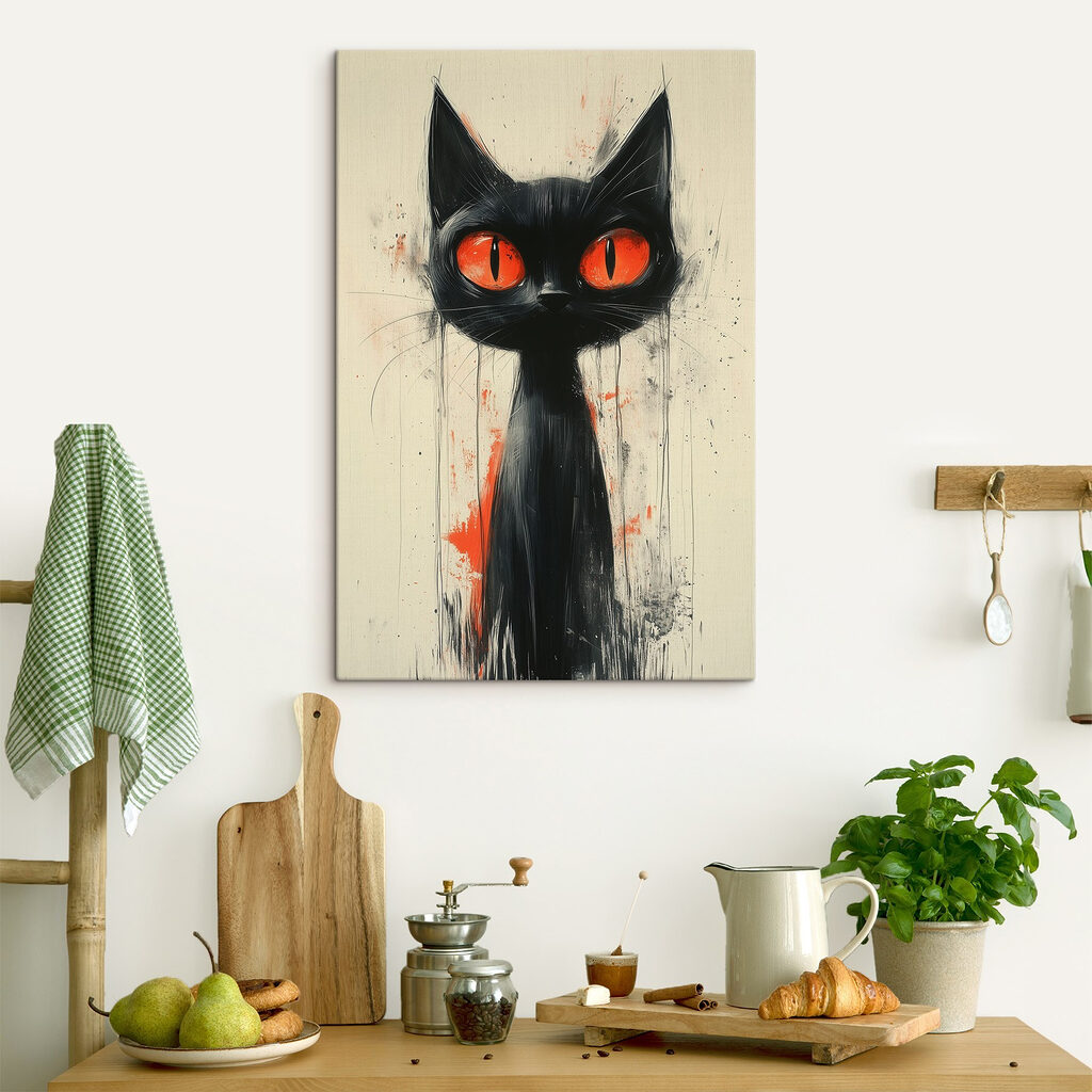 Chat noir élancé — intérieur 1